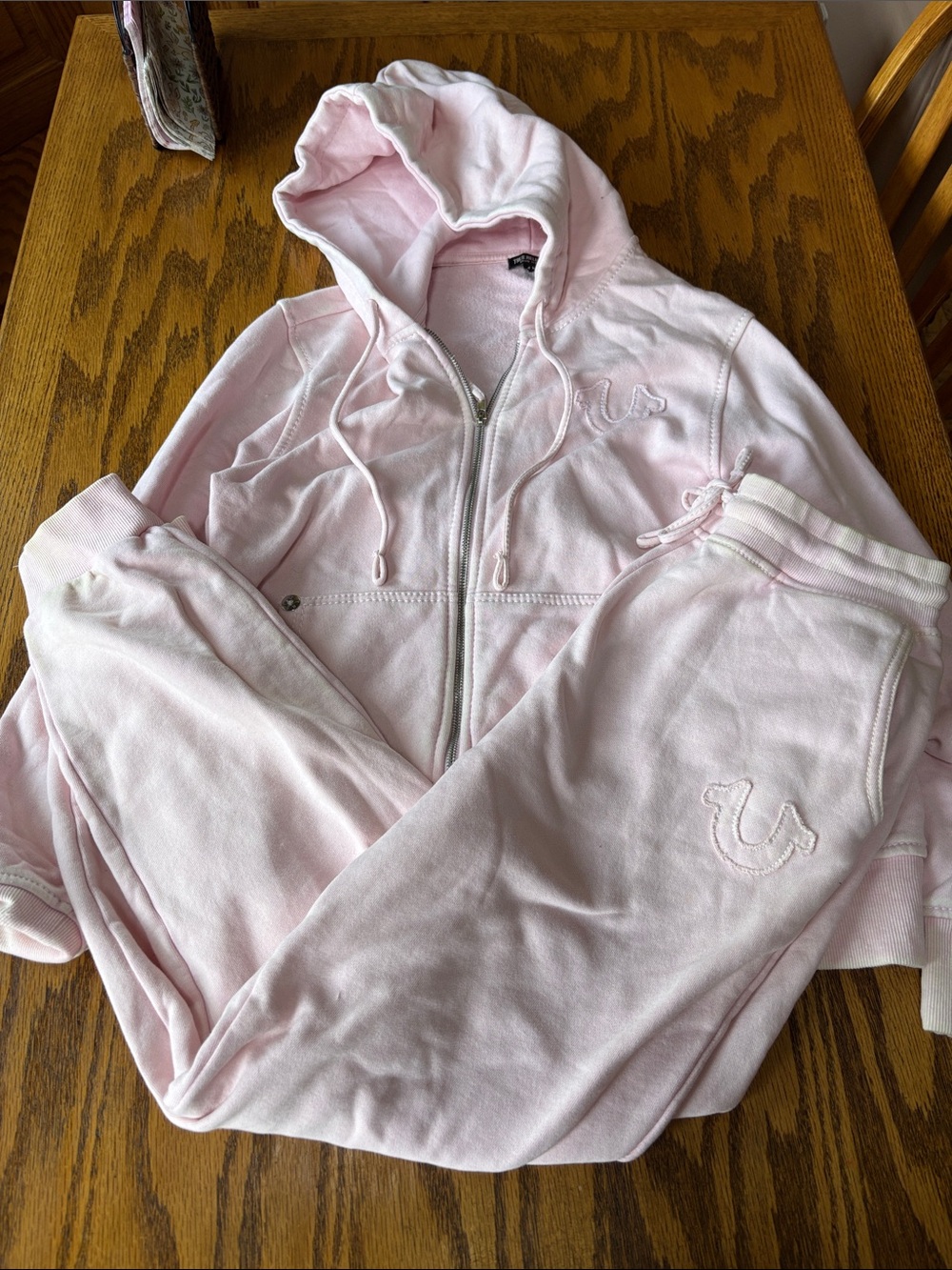 True Religion Light Pink Velour Hoodie & Joggers Set